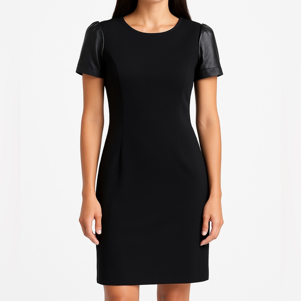 Nine West Black Mini Dress with Faux Leather Sleeves